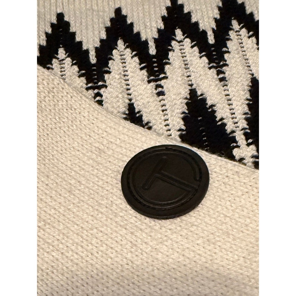 T by Talbots Sweater Womens Large Black White Quilted Bib Quarter‎ Zip Geometric - Picture 3 of 6